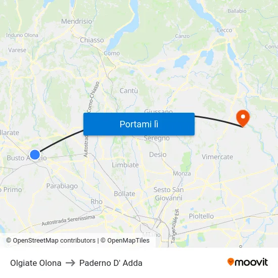Olgiate Olona to Paderno D' Adda map