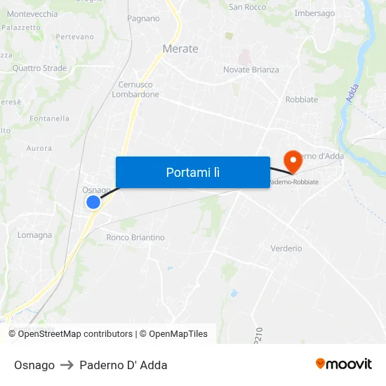 Osnago to Paderno D' Adda map