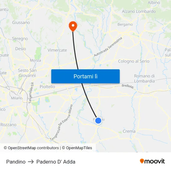 Pandino to Paderno D' Adda map