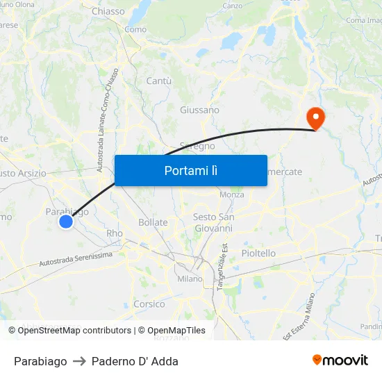 Parabiago to Paderno D' Adda map