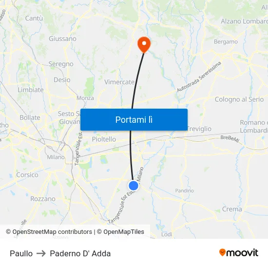 Paullo to Paderno D' Adda map