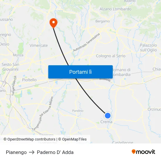 Pianengo to Paderno D' Adda map