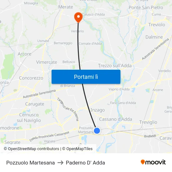 Pozzuolo Martesana to Paderno D' Adda map