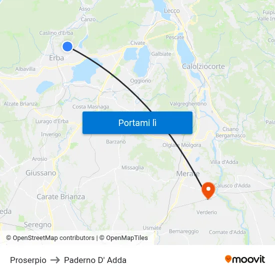 Proserpio to Paderno D' Adda map