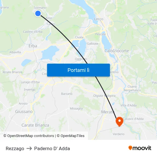 Rezzago to Paderno D' Adda map