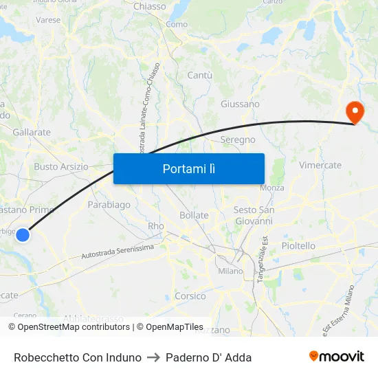 Robecchetto Con Induno to Paderno D' Adda map