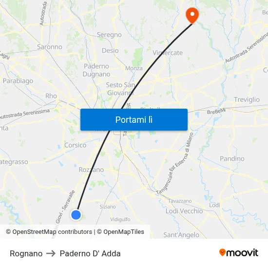 Rognano to Paderno D' Adda map