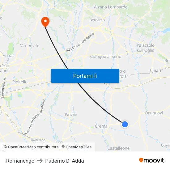 Romanengo to Paderno D' Adda map