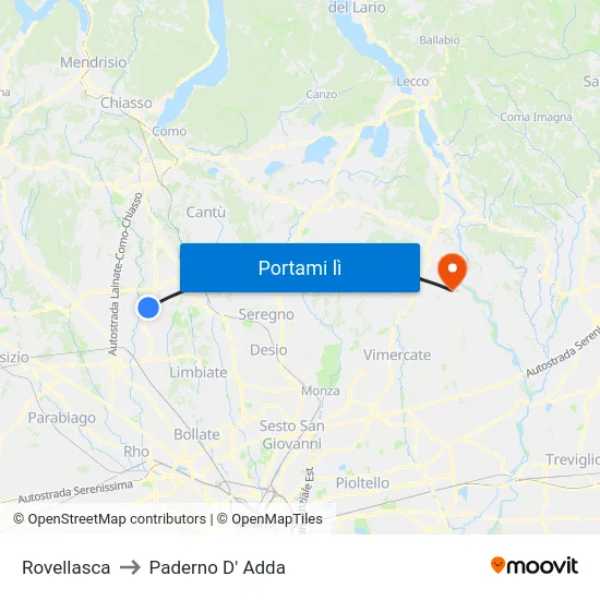 Rovellasca to Paderno D' Adda map