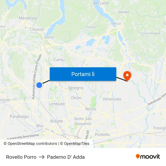 Rovello Porro to Paderno D' Adda map