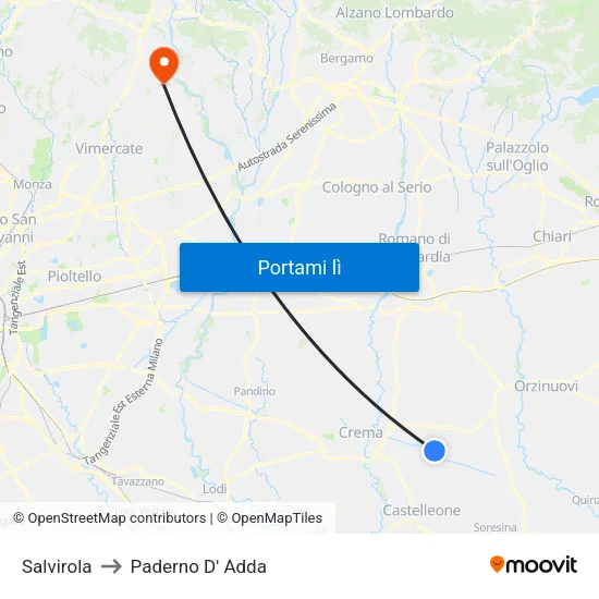 Salvirola to Paderno D' Adda map