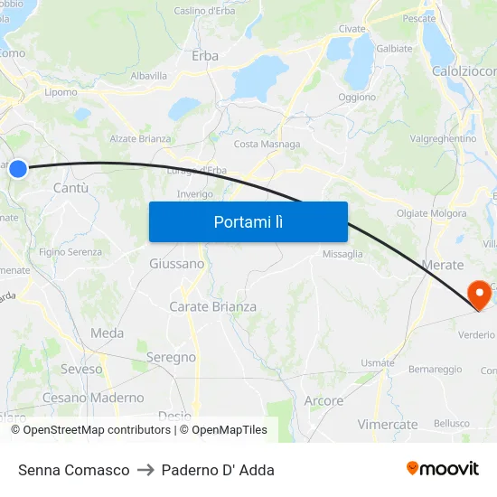 Senna Comasco to Paderno D' Adda map