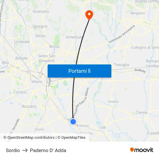 Sordio to Paderno D' Adda map