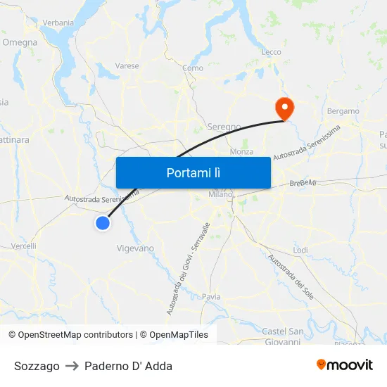 Sozzago to Paderno D' Adda map