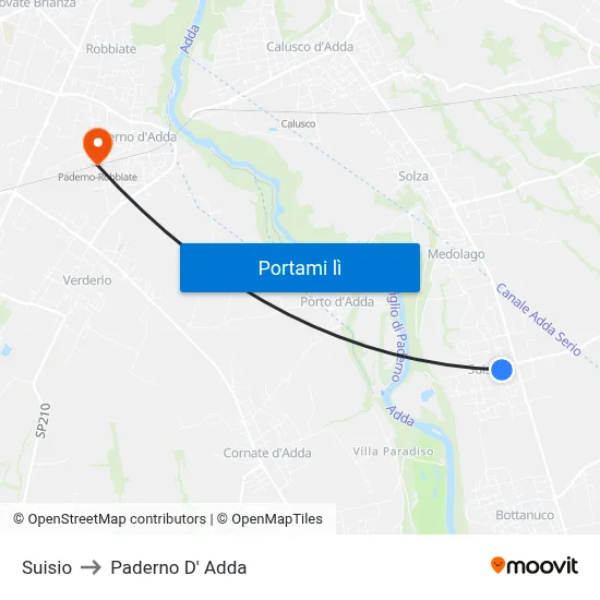 Suisio to Paderno D' Adda map