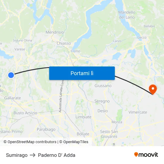 Sumirago to Paderno D' Adda map