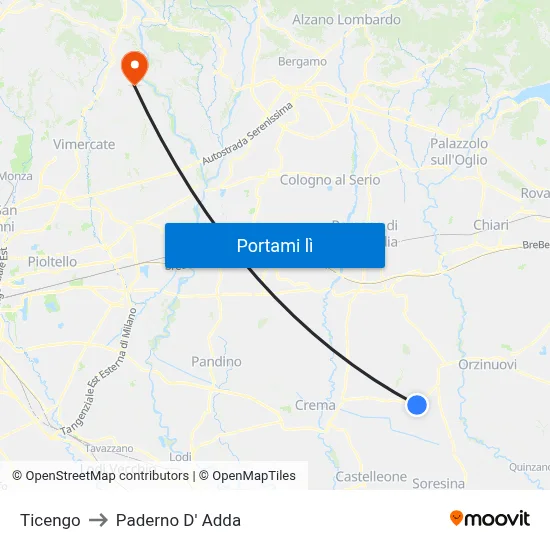 Ticengo to Paderno D' Adda map
