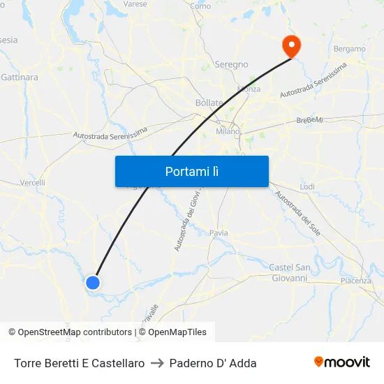 Torre Beretti E Castellaro to Paderno D' Adda map