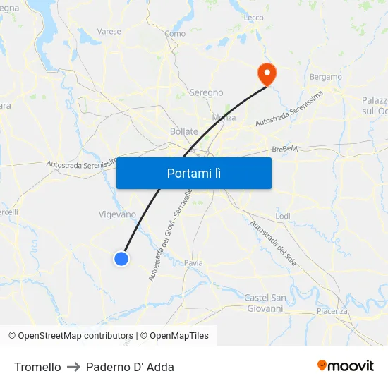 Tromello to Paderno D' Adda map