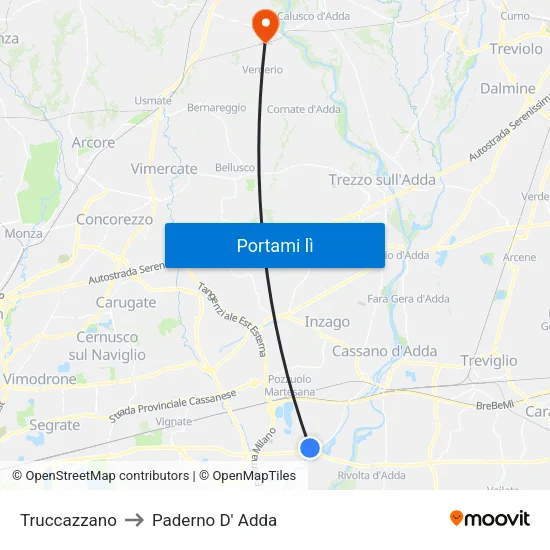 Truccazzano to Paderno D' Adda map