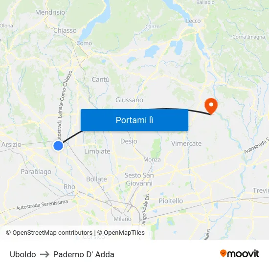 Uboldo to Paderno D' Adda map