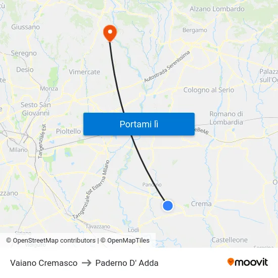 Vaiano Cremasco to Paderno D' Adda map