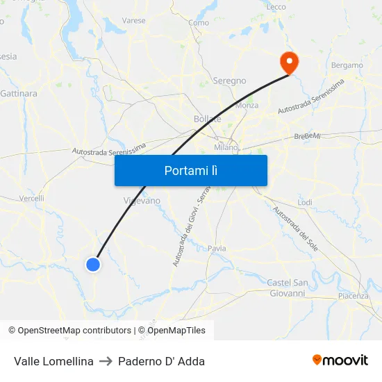 Valle Lomellina to Paderno D' Adda map