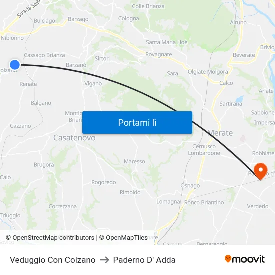 Veduggio Con Colzano to Paderno D' Adda map