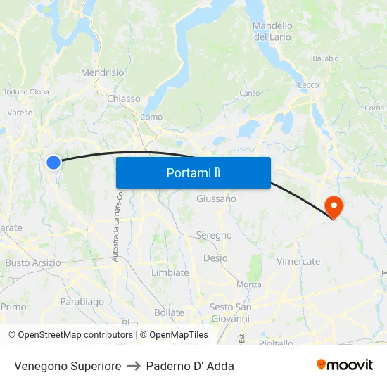 Venegono Superiore to Paderno D' Adda map