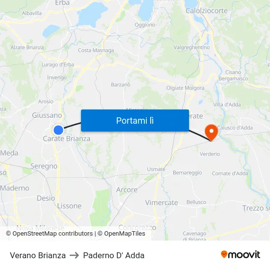 Verano Brianza to Paderno D' Adda map