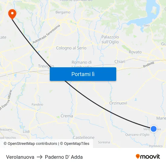 Verolanuova to Paderno D' Adda map