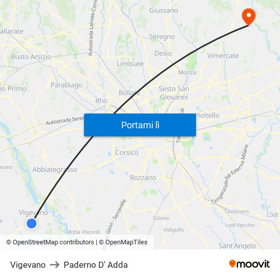 Vigevano to Paderno D' Adda map