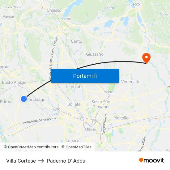 Villa Cortese to Paderno D' Adda map