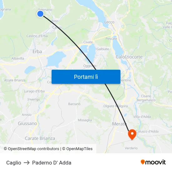 Caglio to Paderno D' Adda map