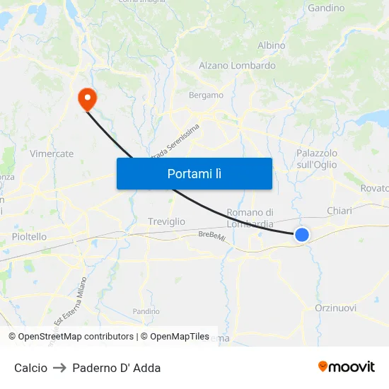 Calcio to Paderno D' Adda map