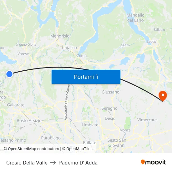 Crosio Della Valle to Paderno D' Adda map