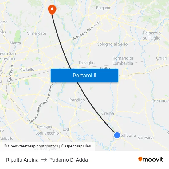 Ripalta Arpina to Paderno D' Adda map