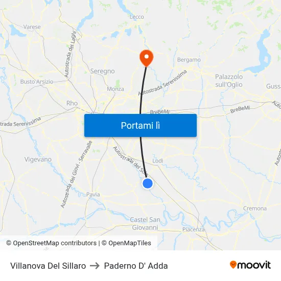 Villanova Del Sillaro to Paderno D' Adda map