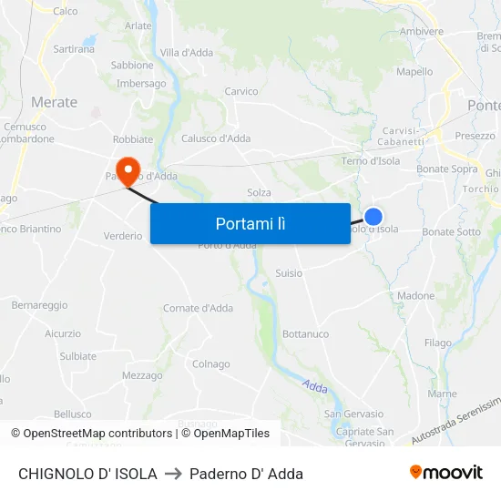 CHIGNOLO D' ISOLA to Paderno D' Adda map