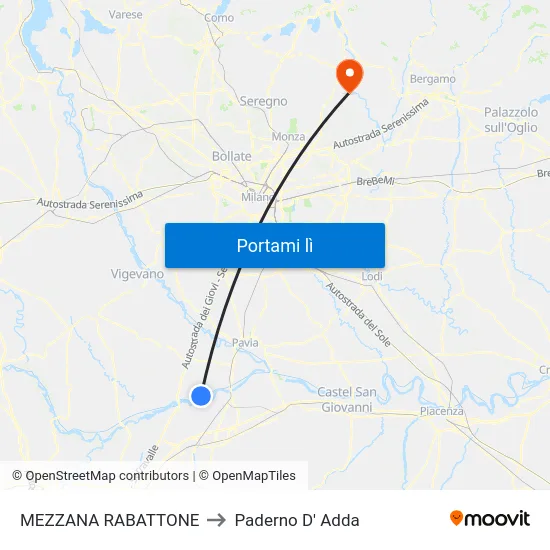 MEZZANA RABATTONE to Paderno D' Adda map