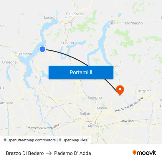 Brezzo Di Bedero to Paderno D' Adda map