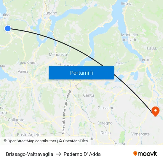 Brissago-Valtravaglia to Paderno D' Adda map