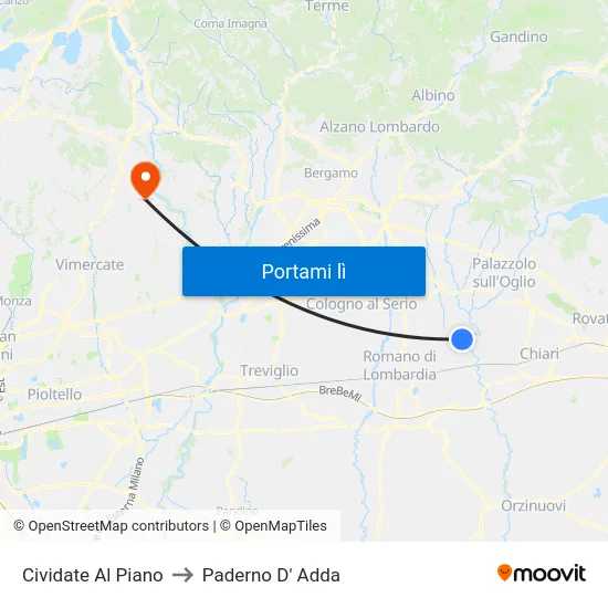 Cividate Al Piano to Paderno D' Adda map