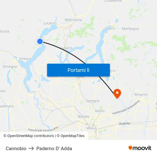 Cannobio to Paderno D' Adda map