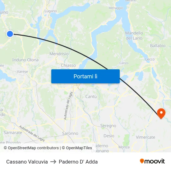 Cassano Valcuvia to Paderno D' Adda map