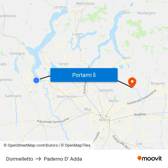 Dormelletto to Paderno D' Adda map