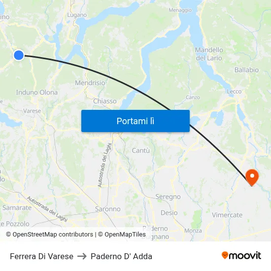 Ferrera Di Varese to Paderno D' Adda map