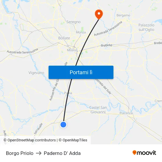 Borgo Priolo to Paderno D' Adda map