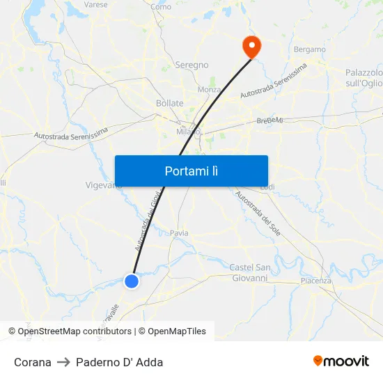 Corana to Paderno D' Adda map
