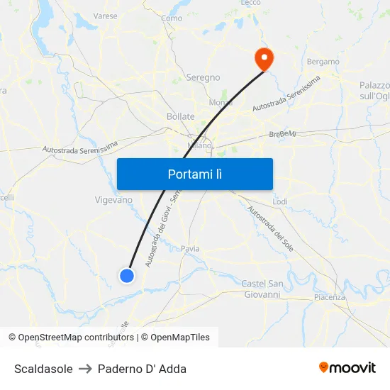Scaldasole to Paderno D' Adda map